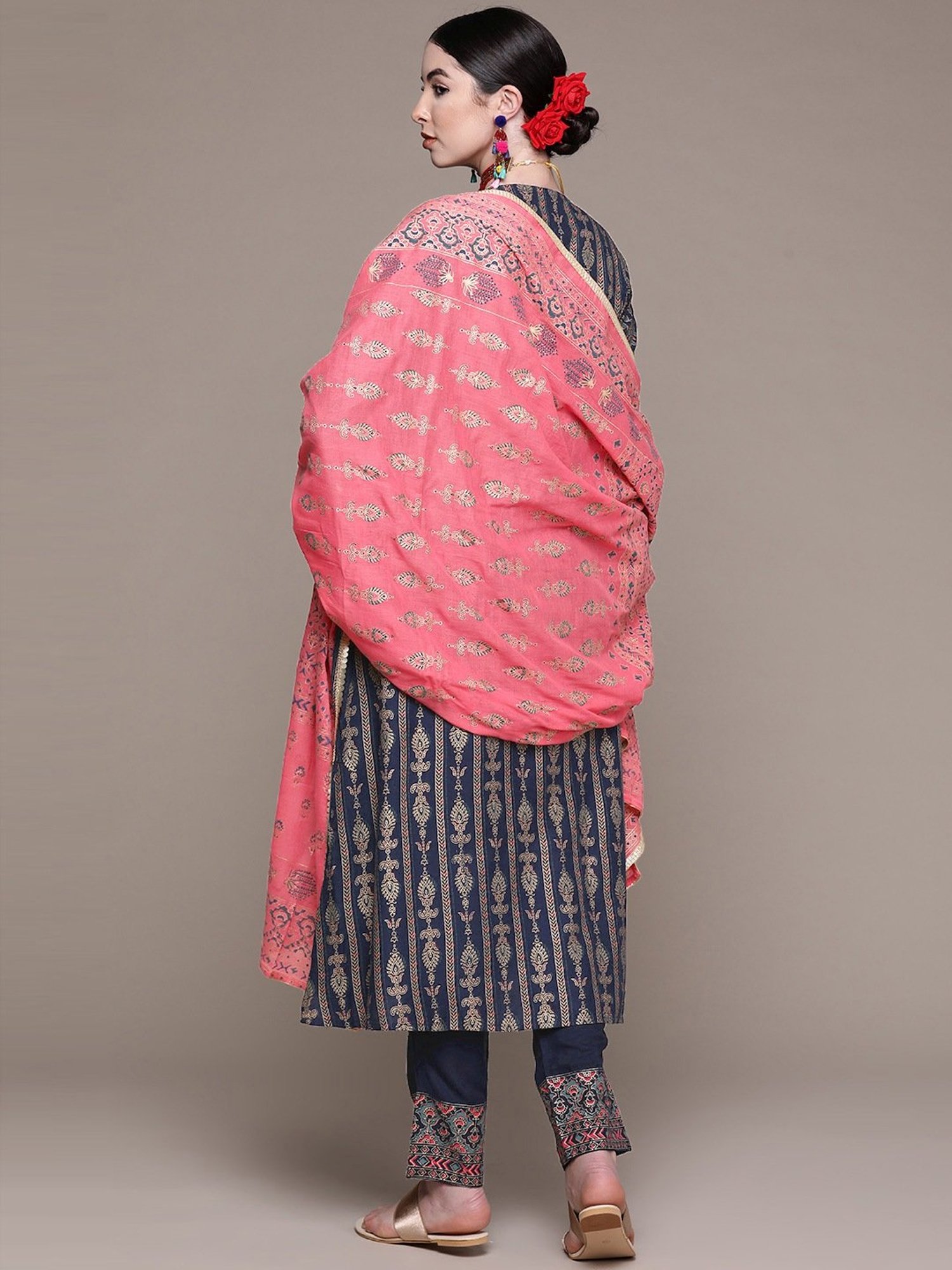 Anubhutee Navy Embellished Kurta Palazzo Set With Dupatta