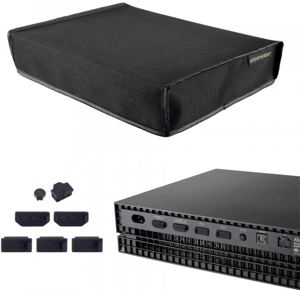 eXtremeRate Horizontal Dust Cover for Xbox One X Project Scorpio Console, Soft Neat Lining Dust Guard, Silicone Dust Stopper Plug Cover Set for Xbox One X