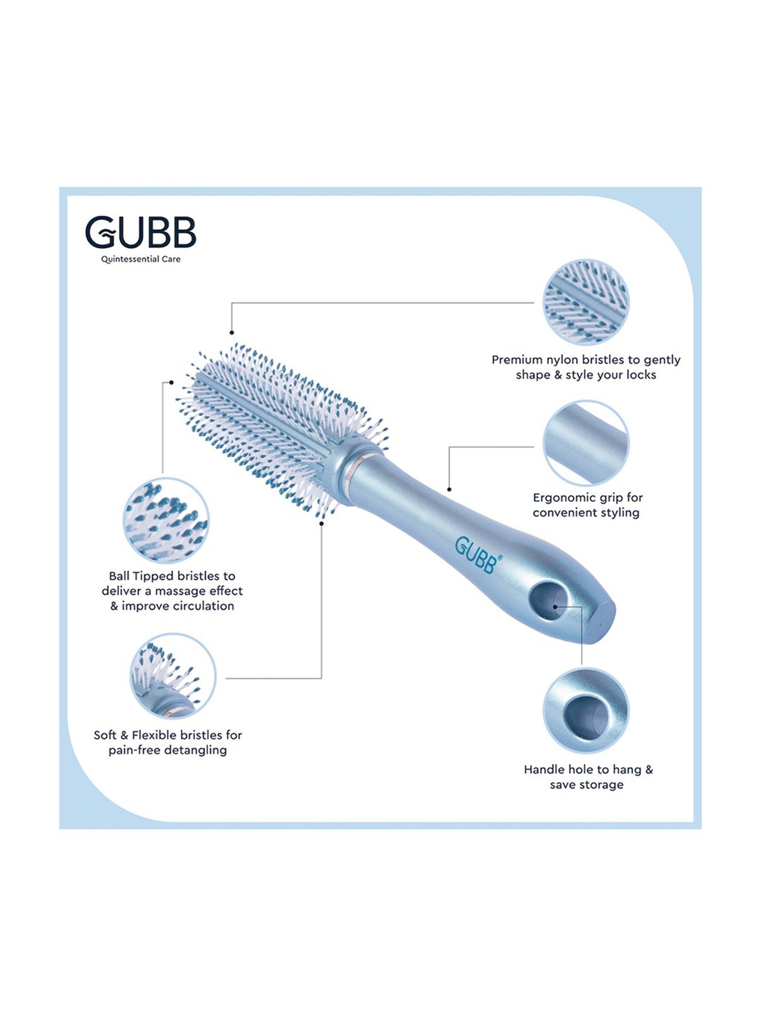 GUBB Round Brush for Hair Styling & Blow Drying, Round Hair Brush - Styler Range