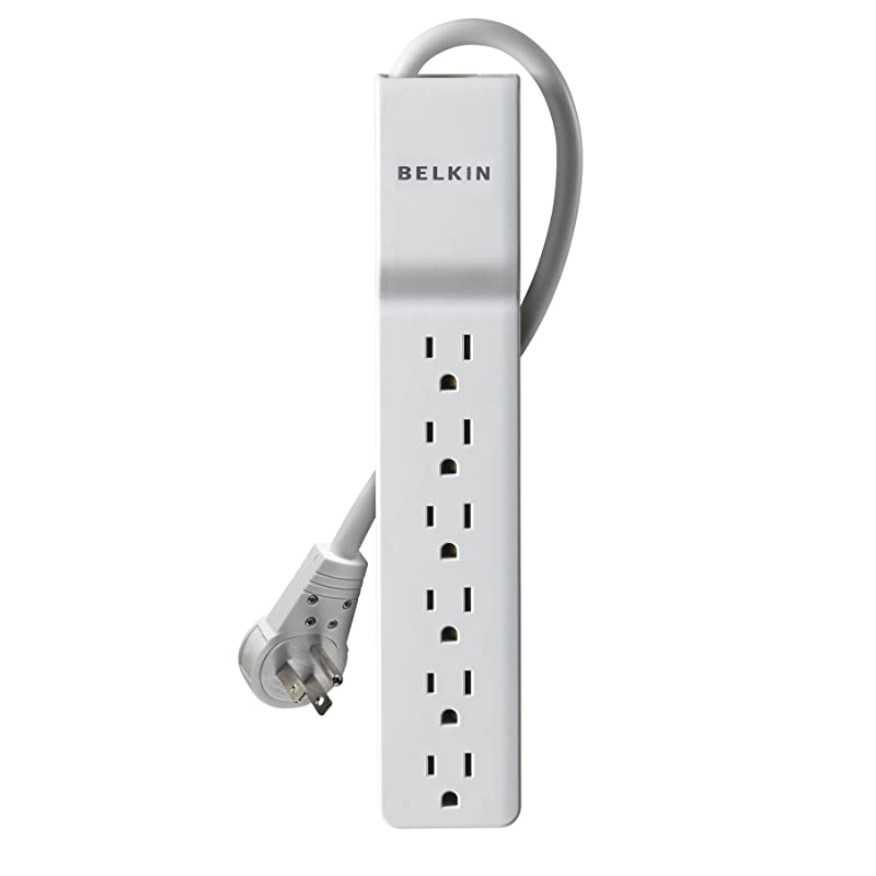 6-Outlet SlimLine Power Strip Surge Protector, 6ft Cord and Rotating Plug, 720 Joules, White
