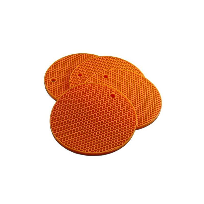Plus Round Silicone Hot Mats and Trivets for Hot Dishes and Hot Pots, Hot Pads for Countertops, Tables, Pot Holders, Spoon Rest Small Place Mats Set of 4 Color Orange