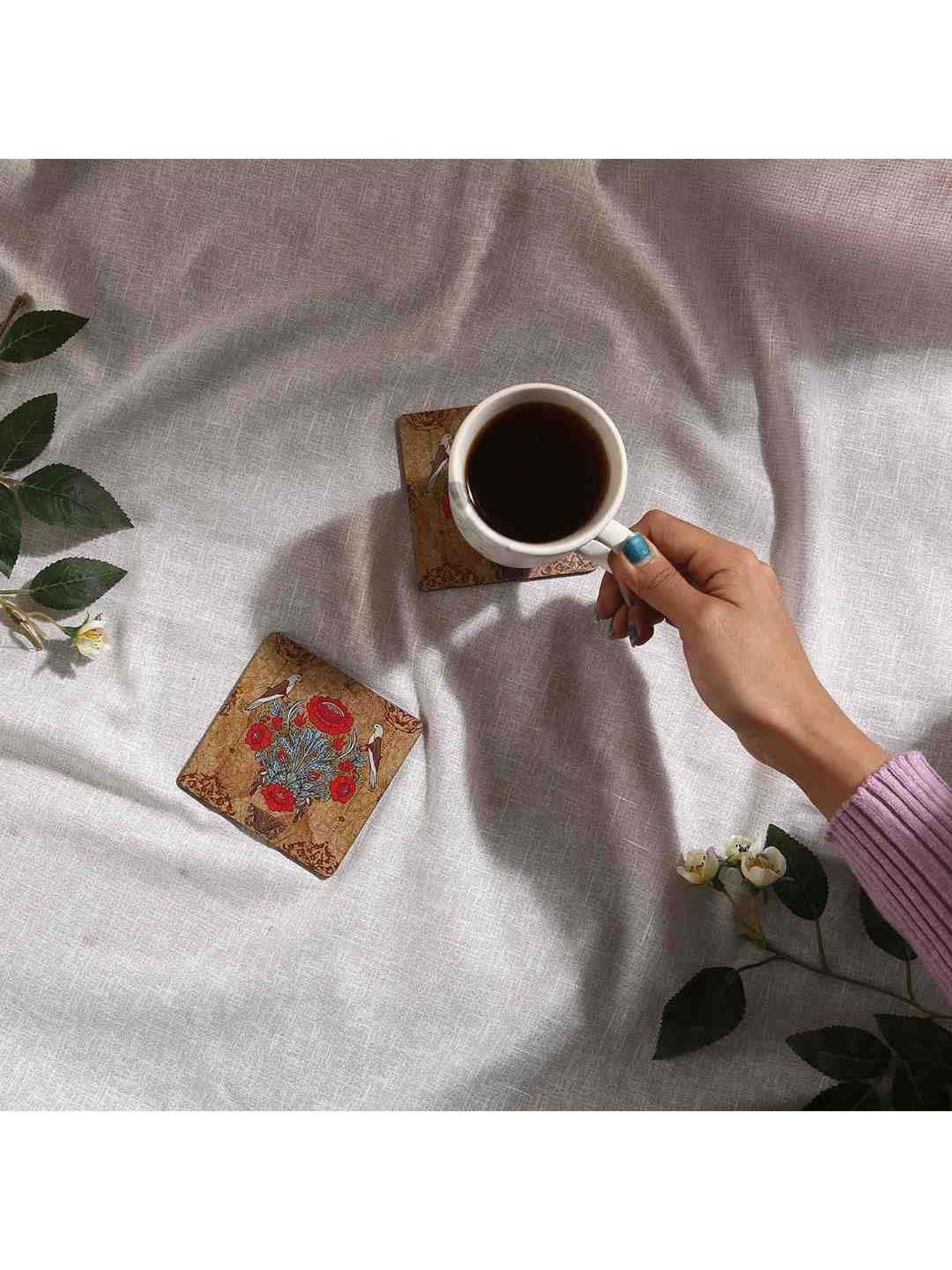 Crayton Hexagon Beige Geometric MDF Coaster - Set of 4