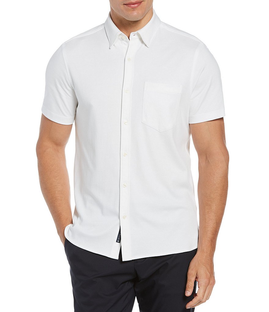 Perry Ellis Solid Interlock Stretch Short-Sleeve Woven Shirt