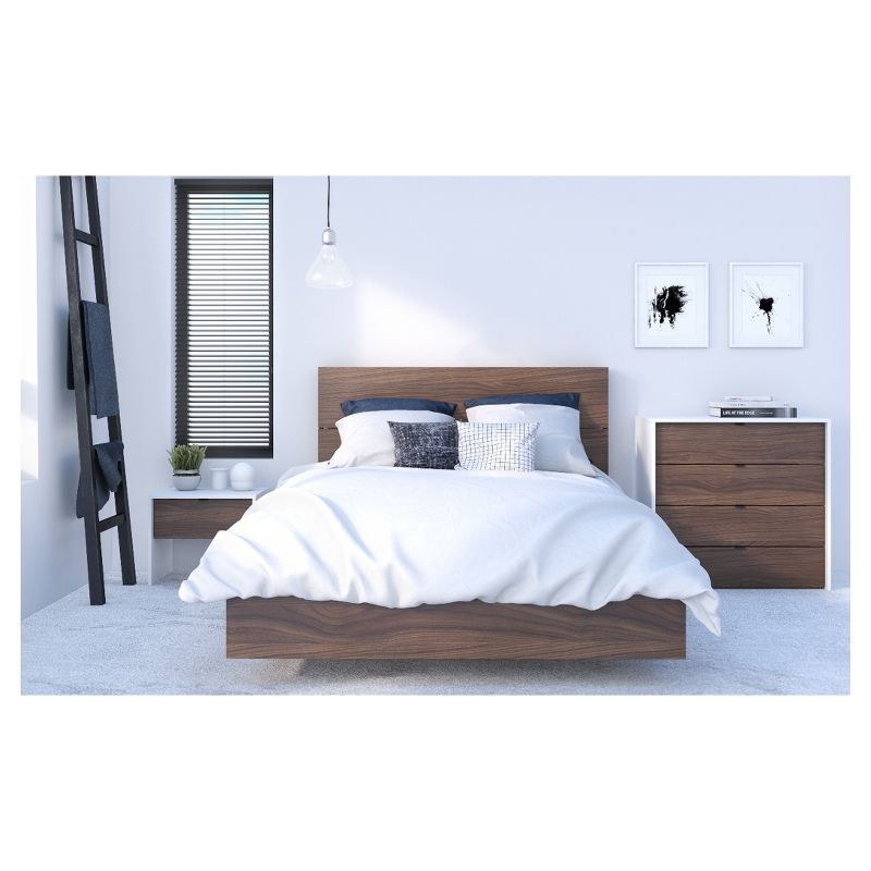 Newport Platform Bed and Headboard - Full - Walnut - Nexera