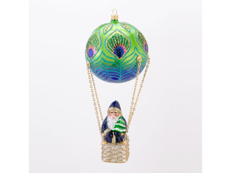 Kurt S. Adler David Strand Designs Glass High Rise Peacock Santa in Balloon Christmas Ornament