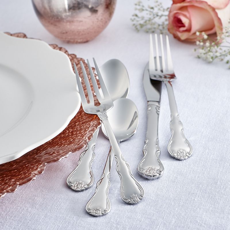 RiverRidge 46pc Silverware Set Bouquet Pattern Silver Finish