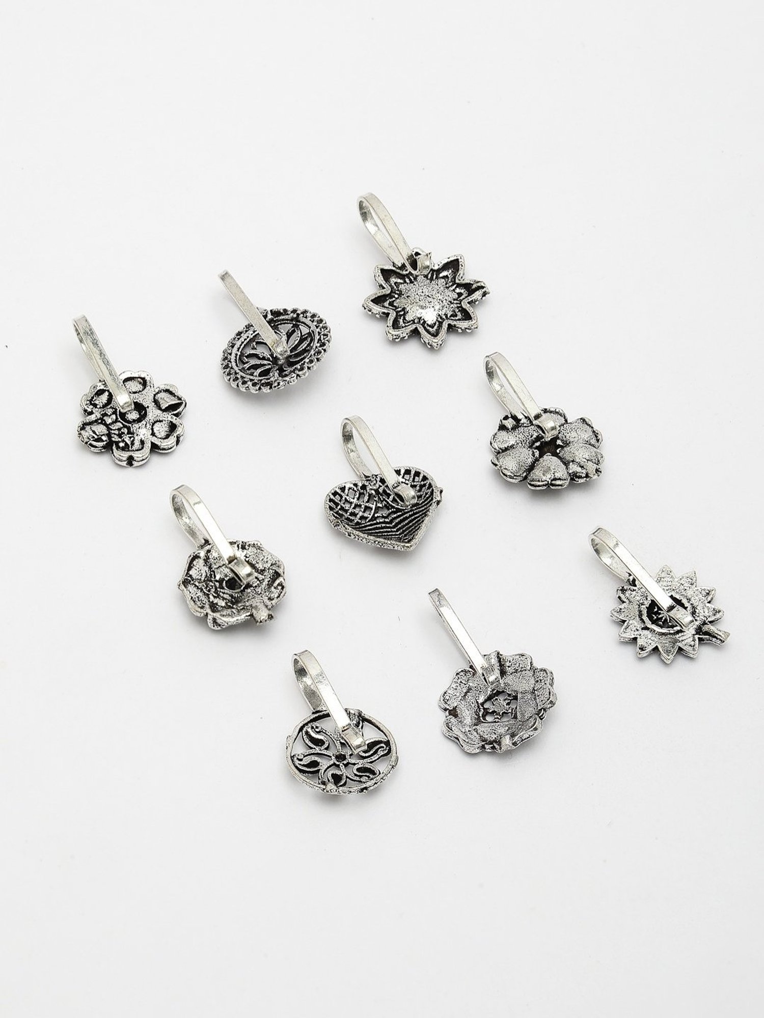 NVR Women Silver-Plated Nose Pins - Set of 9