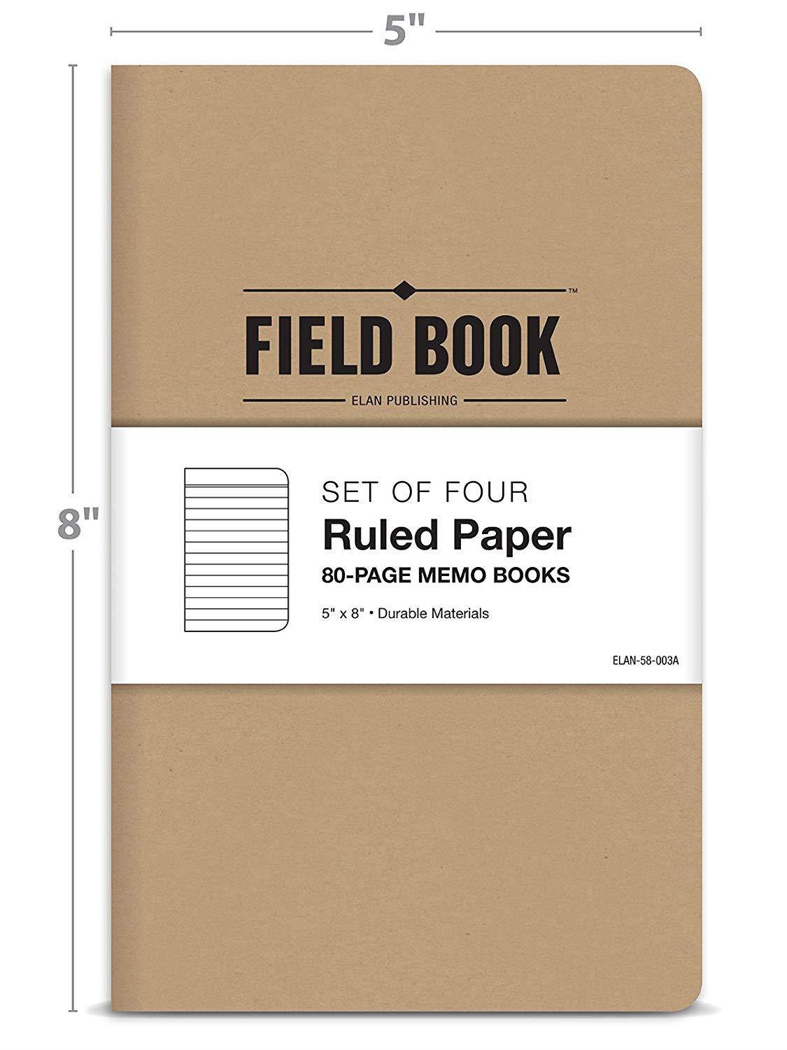 Field Notebook - 5"x8" - Kraft - Lined Memo Book - Pack of 4