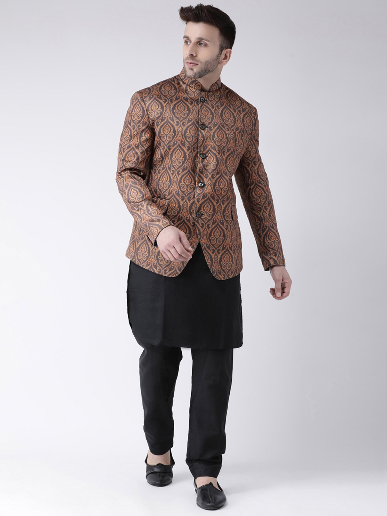 Hangup Plus Brown Regular Fit Printed Ethnic Blazer