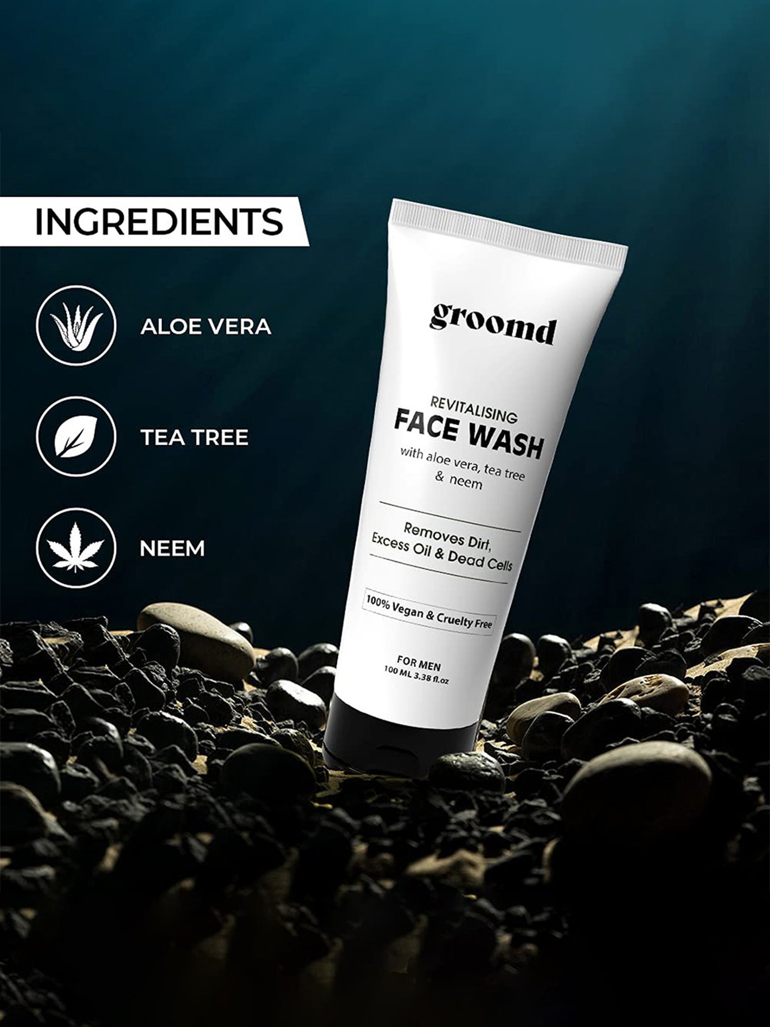 Groomd Face Wash with Aloe Vera, Tea Tree & Neem - Removes Dirt, Excess Oil & Dead Cells  (100 ml)