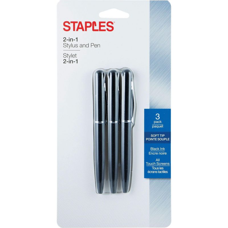 Staples 2-in-1 Stylus and Pen 3-Pack Black 2618973