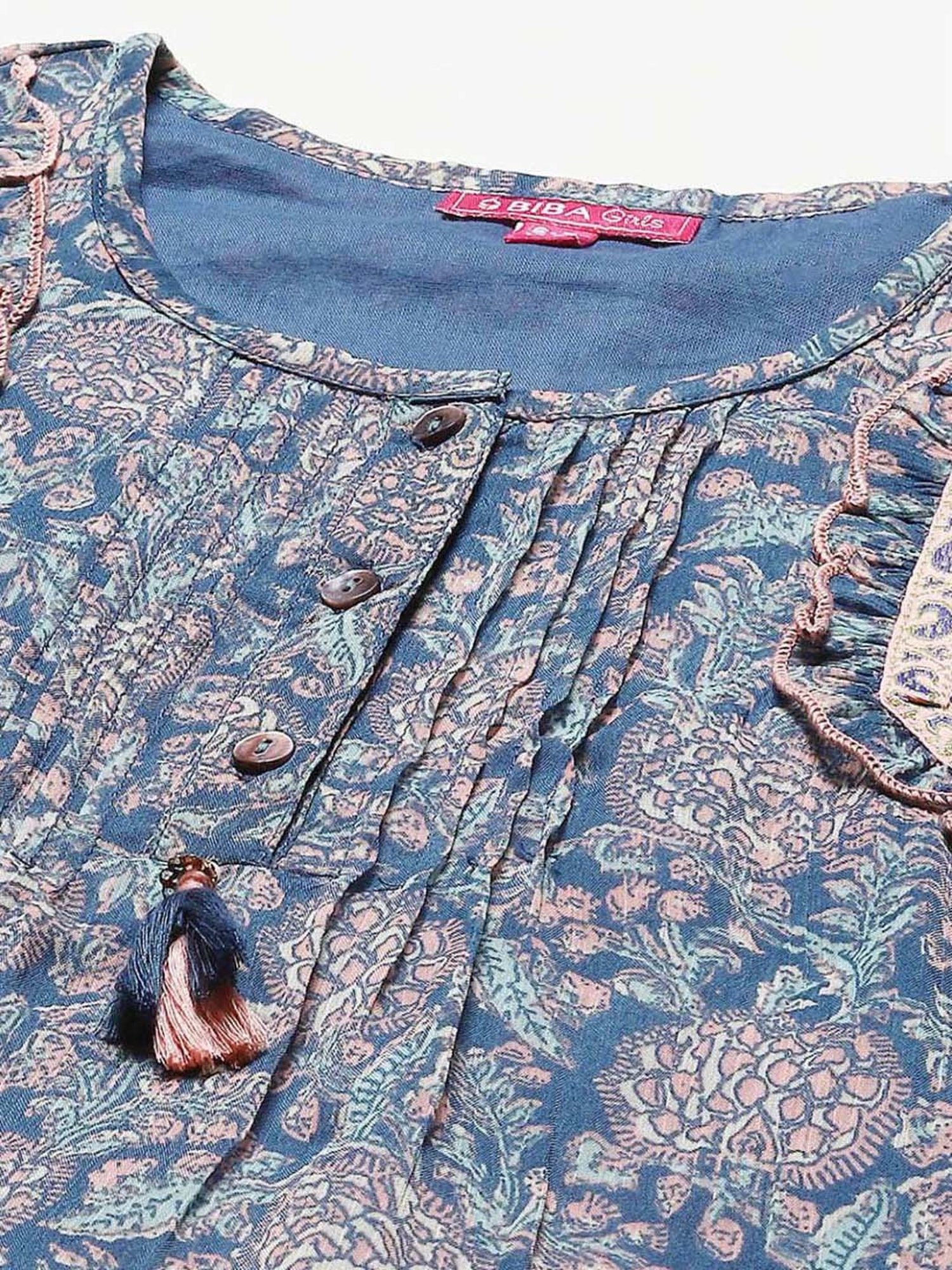 BIBA Girls Kids Blue Printed Full Sleeves Top