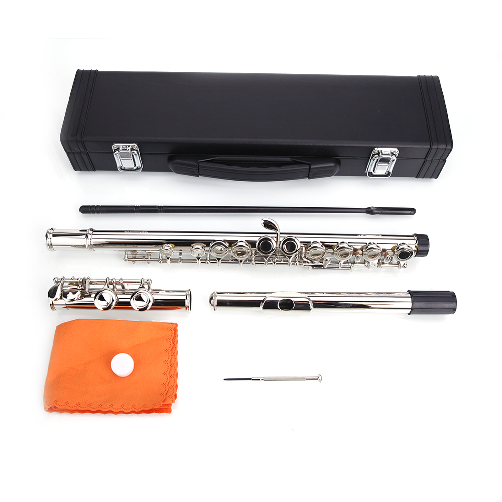 New Senior School Student Professional 16 Closed Hole C Tone Silver Color Flute