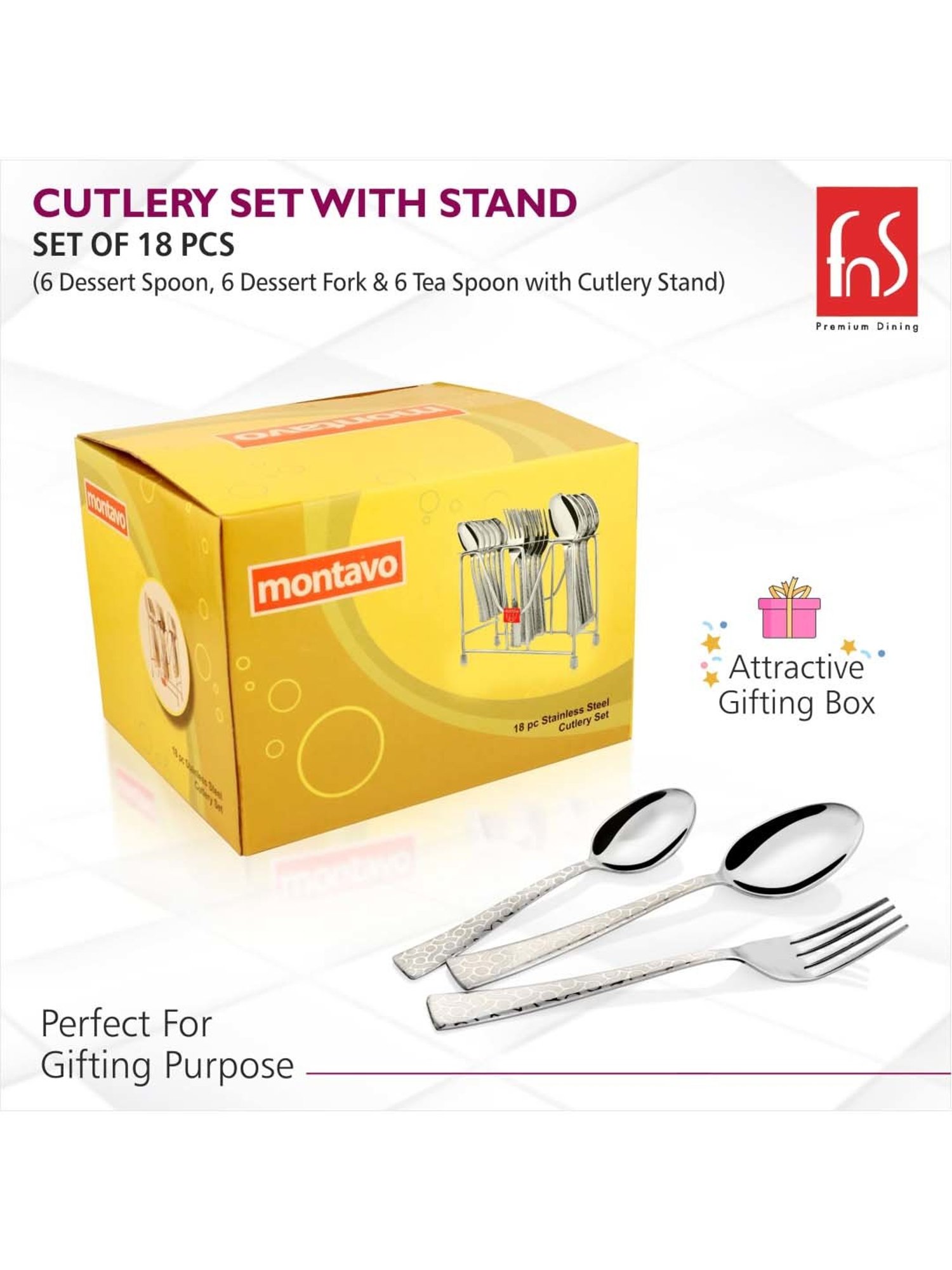 FnS Pacific Silver Stainless Steel Cutlery - Set of 18