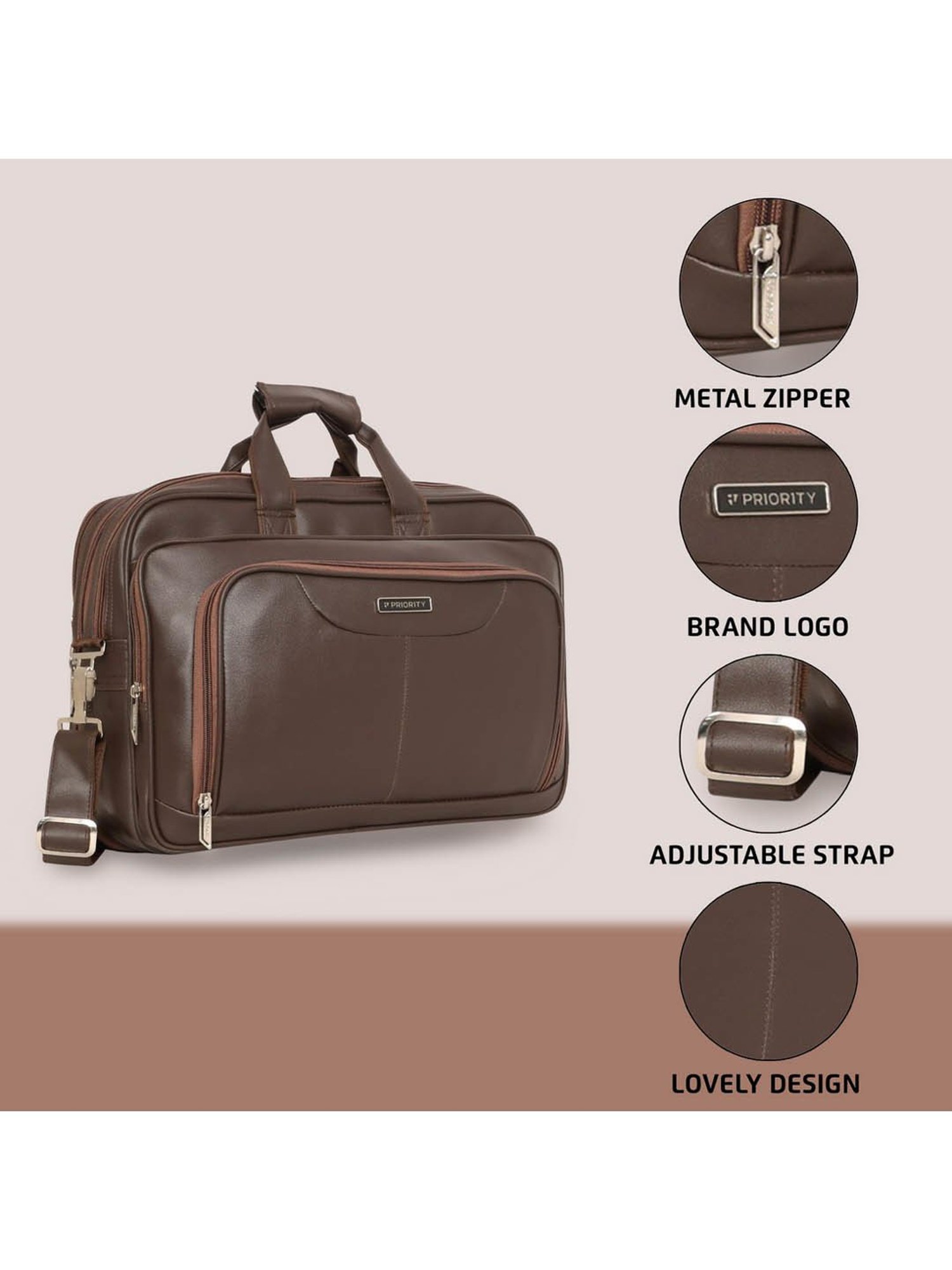 Priority Brown Synthetic Large Messenger Bag