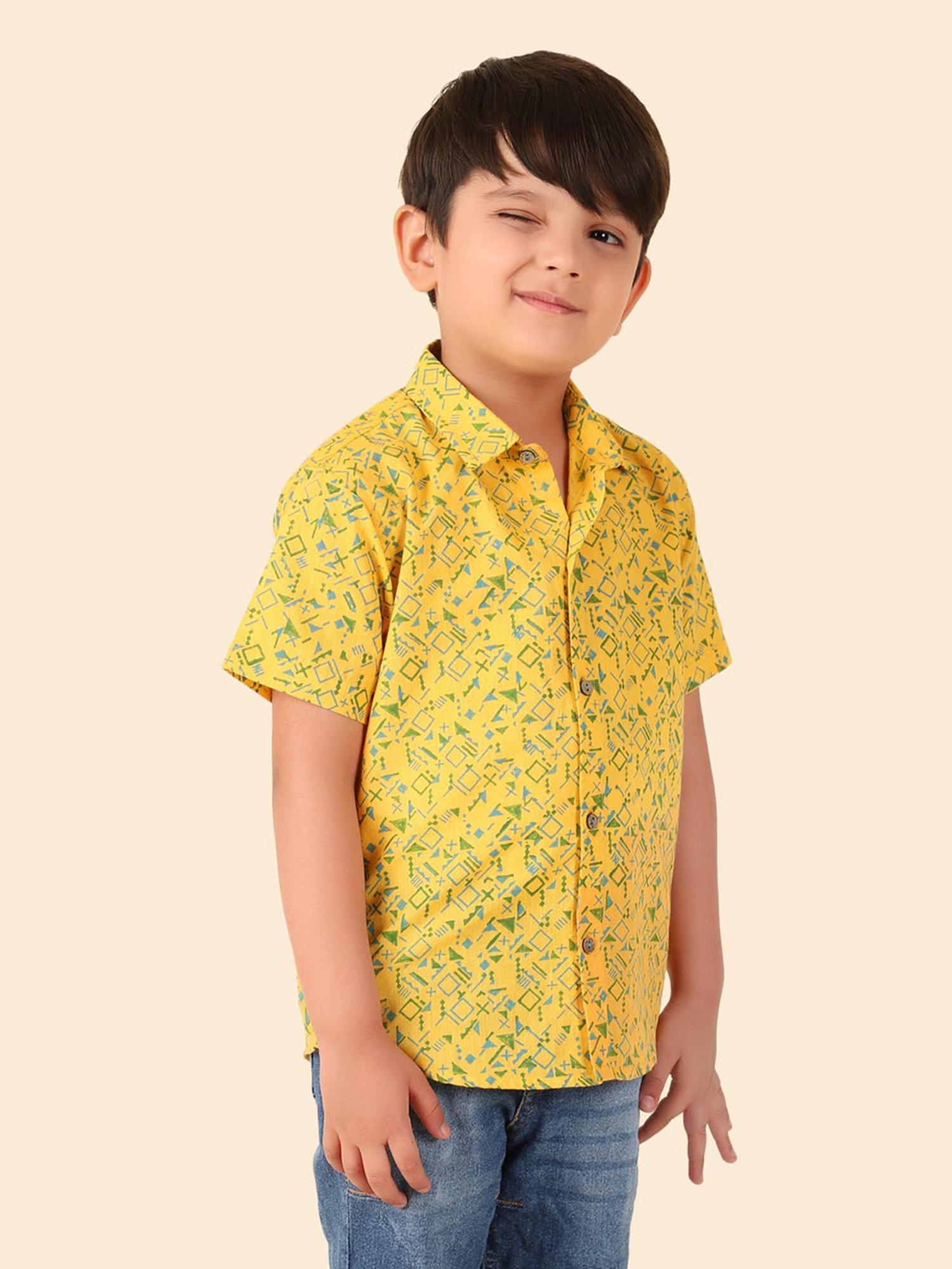 Mothercare Kids Blue Cotton Self Pattern Full Sleeves Shirt