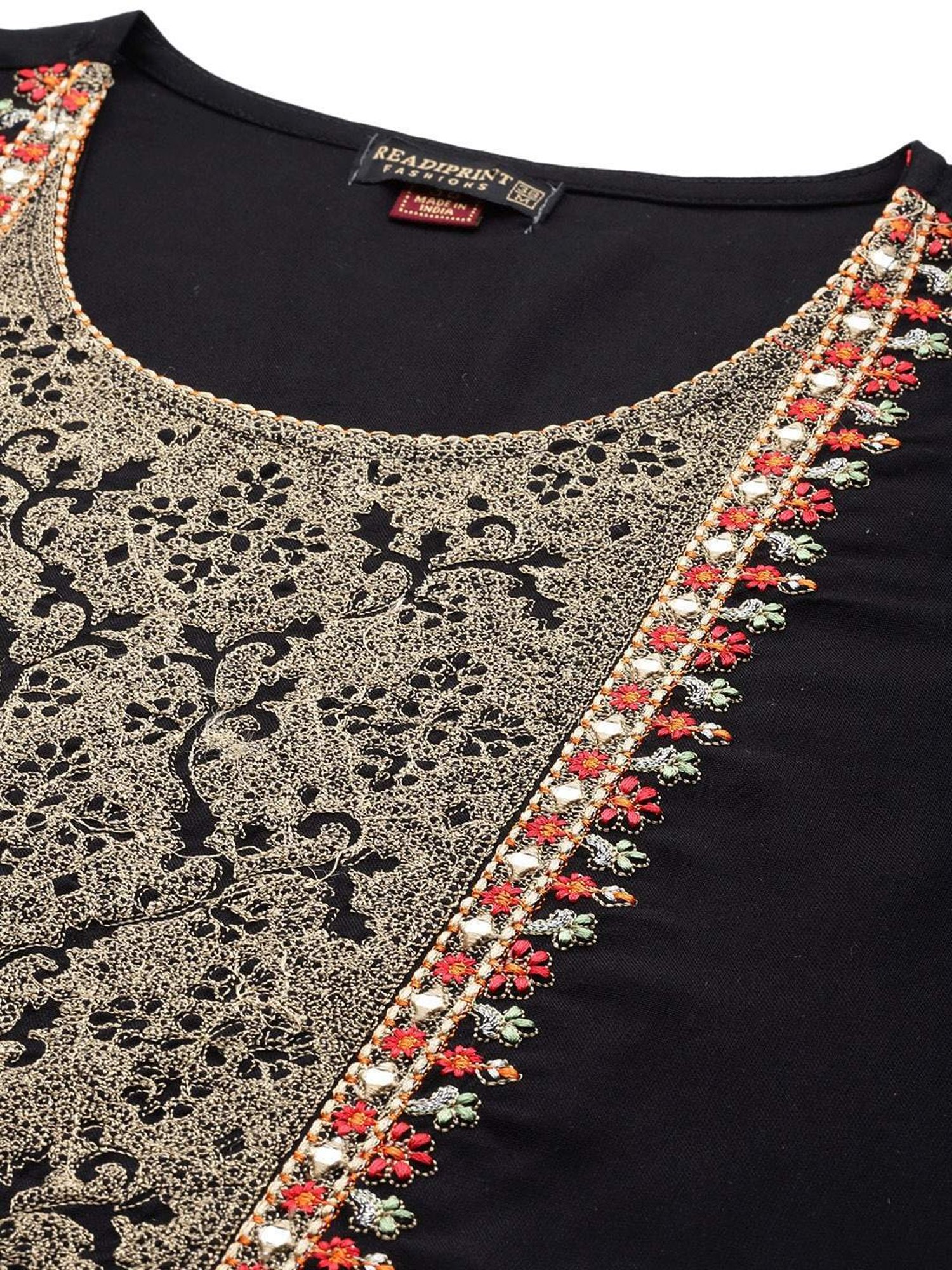READIPRINT FASHIONS Black Embroidered Kurta Pant Set With Dupatta
