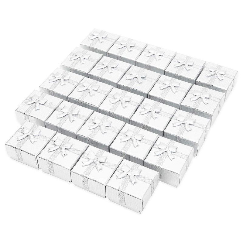 Juvale 12 Pack Jewelry Gift Boxes Set with Bowsknots for Rings, Pendants, Earrings - Ideal for Anniversaries, Weddings, Birthdays, Silver