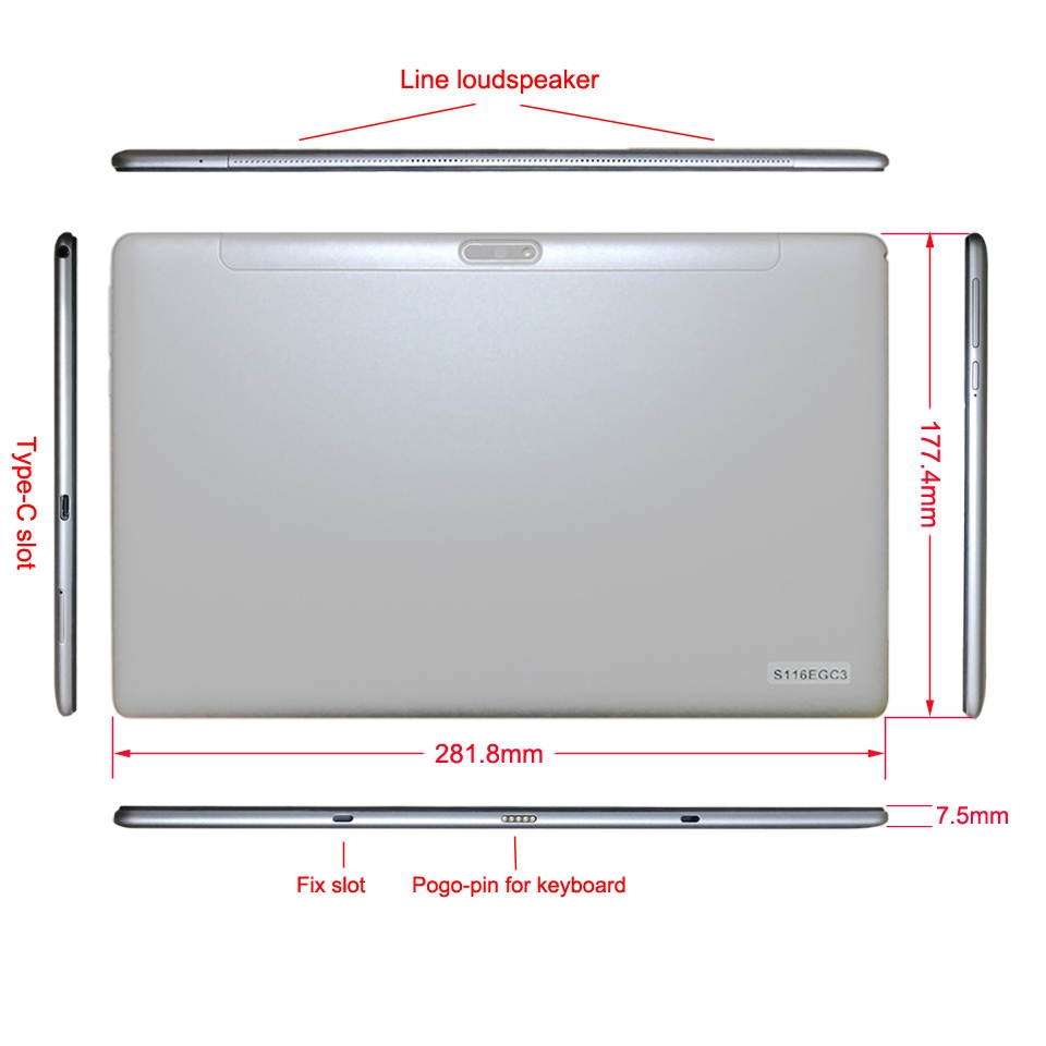 11.6 Inch MTK6797 (X27) Deca-core Android 8.0 128GB ROM Camera 13.0mp 4G LTE 2 in 1 notebook Tablet With Keyboard