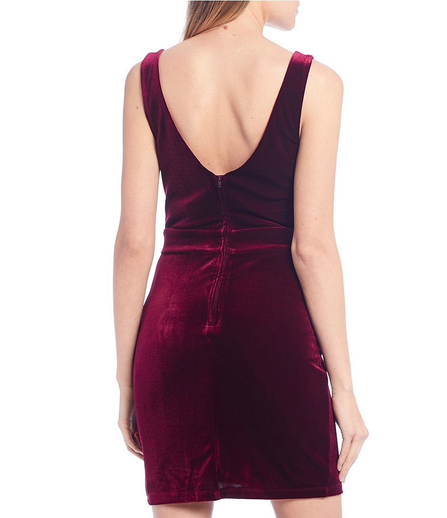 Midnight Doll Sleeveless V-Neck Side Slit Velvet Sheath Dress