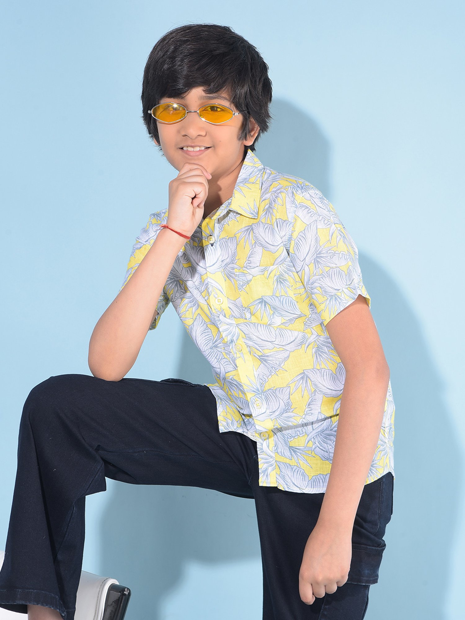 Crimsoune Club Kids Yellow & White Floral Print Shirt