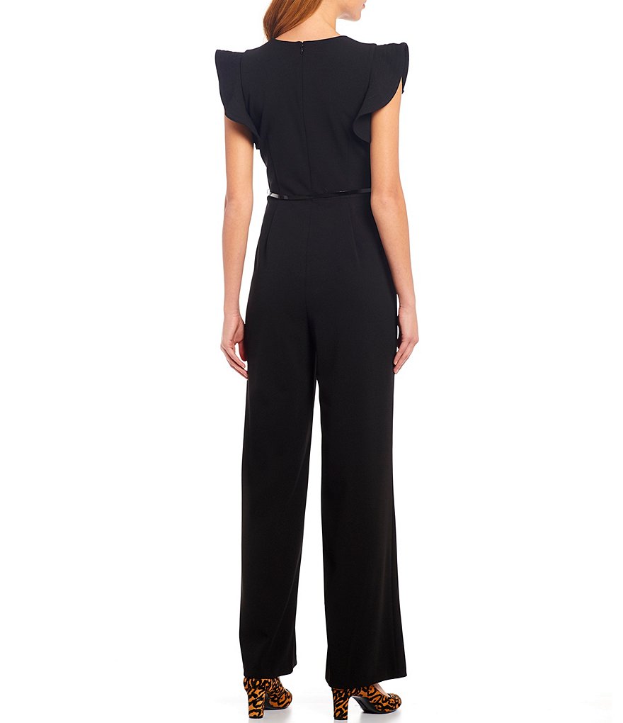 Calvin Klein Ruffle Sleeve Belted Wide Leg Jumpsuit