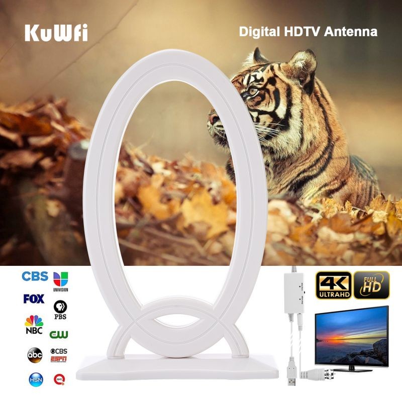 KuWFi 4K HDTV Antenna 120 Miles Long Range Indoor TV Digital Antennas with Amplifier Signal Booster for VHF UHF Local TV Channels 18ft Coaxial Cable