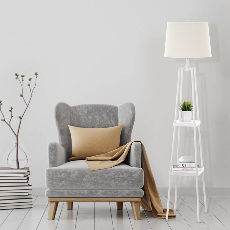 58" Etagere Floor Lamp with Shelves with Linen Shade White - Cresswell Lighting