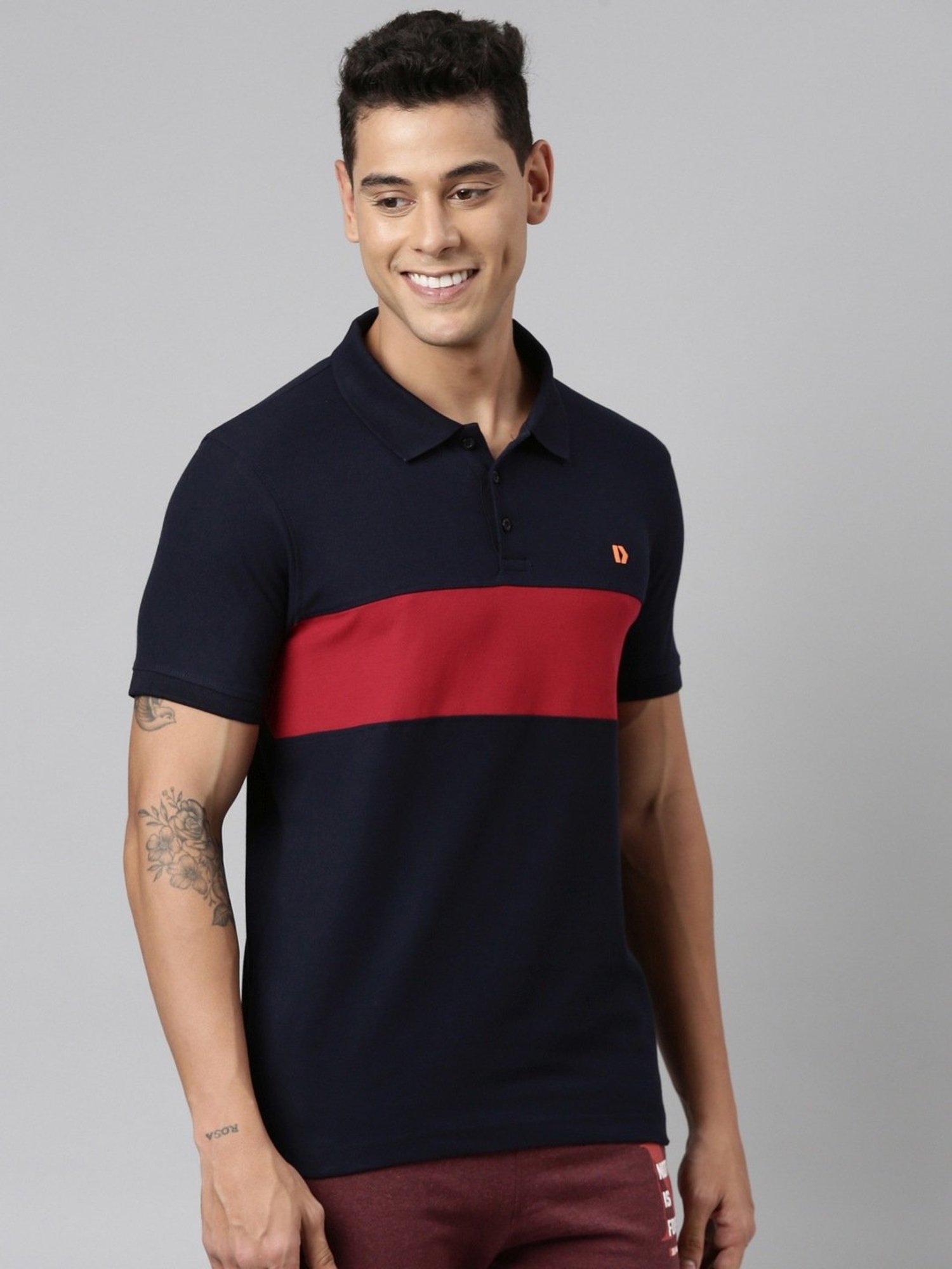 Dixcy Scott Maximus Blue Cotton Regular Fit Colour Block Polo T-Shirt