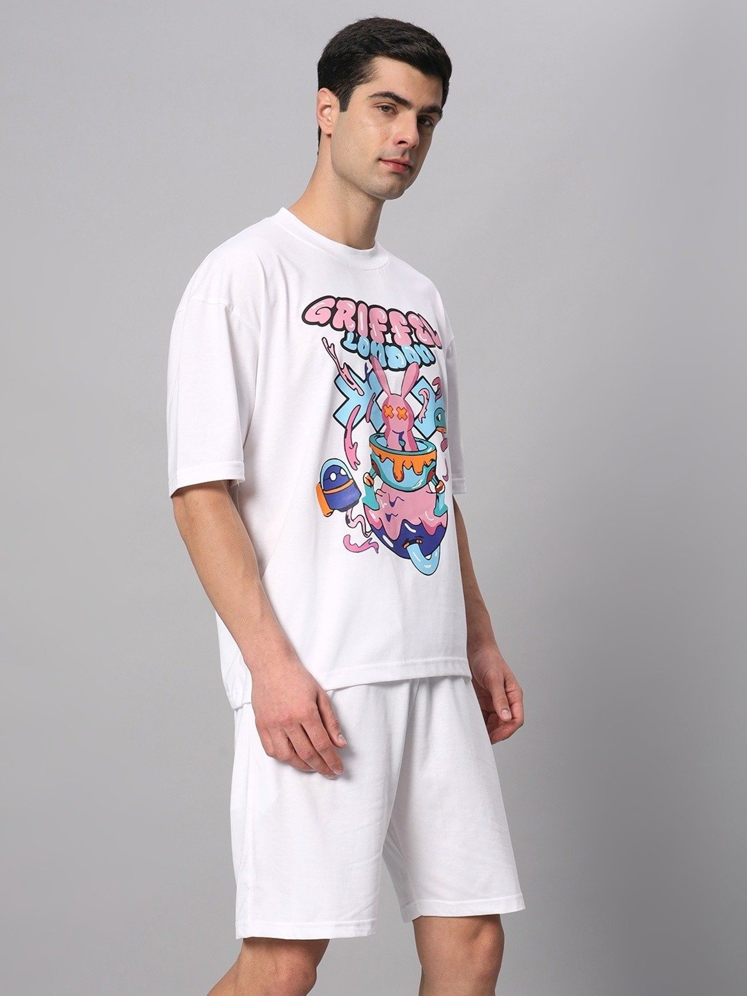 Griffel White Cotton Loose Fit Printed Co-Ord Set