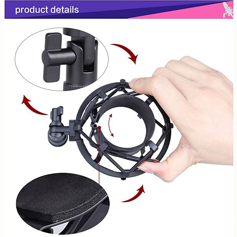 Universal 50MM Microphone Shock Mount for 48MM54mm Diameter Condenser Mic Black