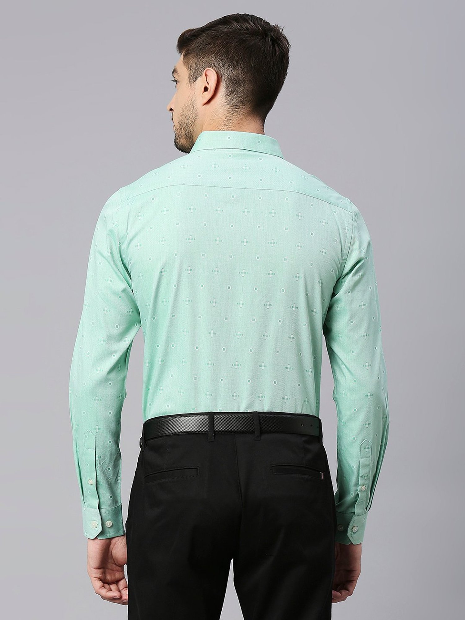 Thomas Scott Light Green Slim Fit Self Design Cotton Shirt