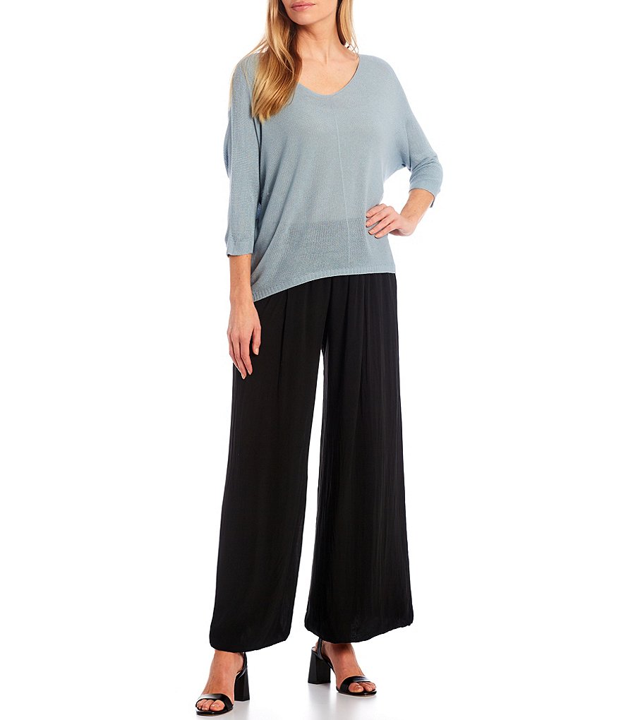 M Made In Italy Elbow Sleeve V-Neck Knit Top