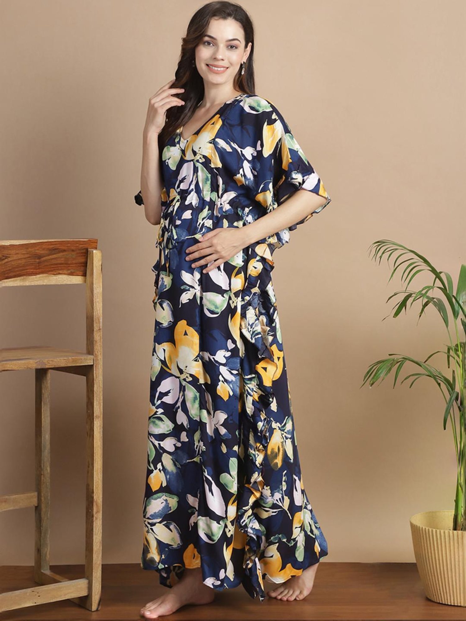 Secret Wish Navy Floral Print Kaftan