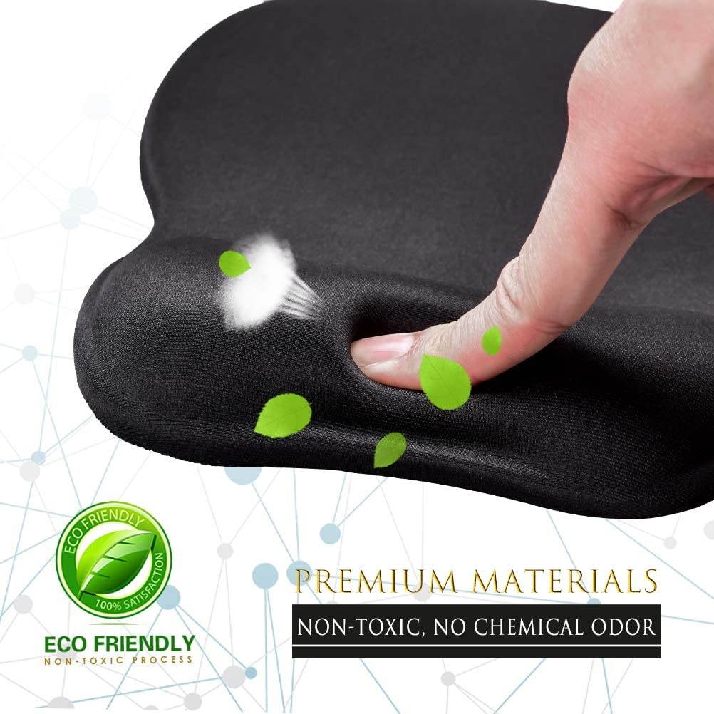 MROCO Ergonomic Mouse Pad with Wrist Support Gel Mouse Pad with Wrist Rest Comfortable Computer Mouse Pad for Laptop Pain Relief Mousepad with Non-slip PU Base for Office & Home 9.4 x 8.1 in Black