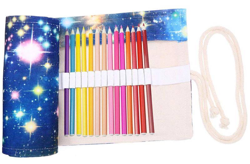 Coideal Colored Pencils Case Wrap Roll Up Holder Pouch for Artist Travel Drawing Coloring Portable Canvas Storage Organizer for Ball Pens or Pencils (72 Holes, Star Universe)