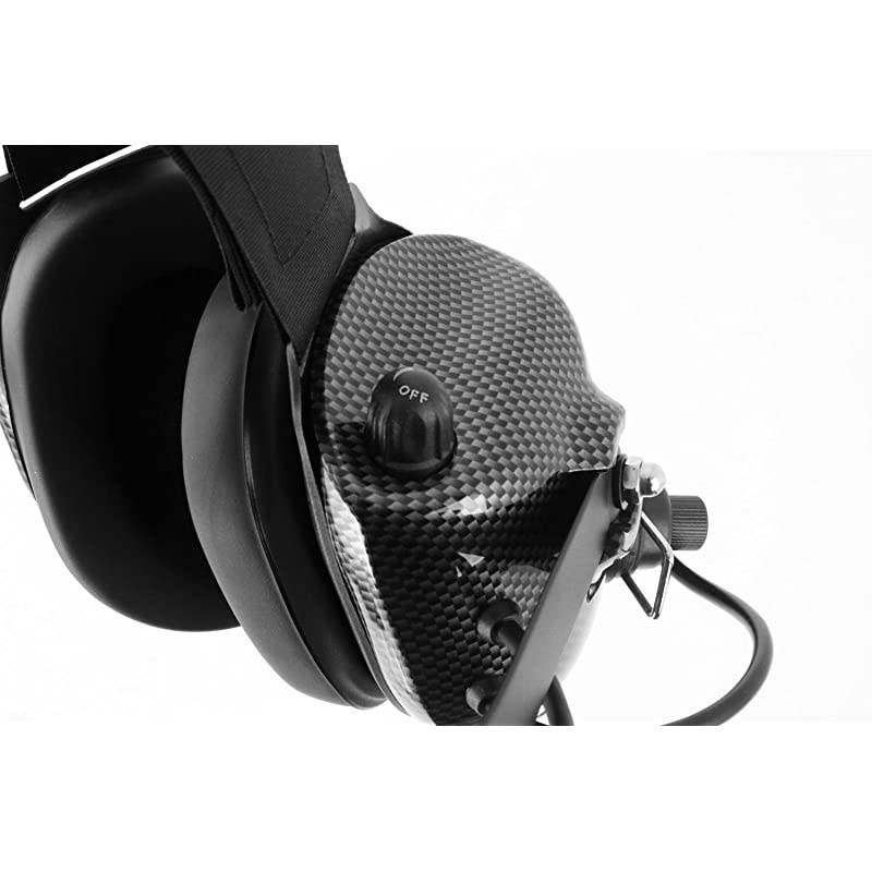 H41-CF Carbon Fiber Style Behind The Head Two Way Radio Headset with CC-MOT Coil Cord Cable for Motorola 2-Pin Radios