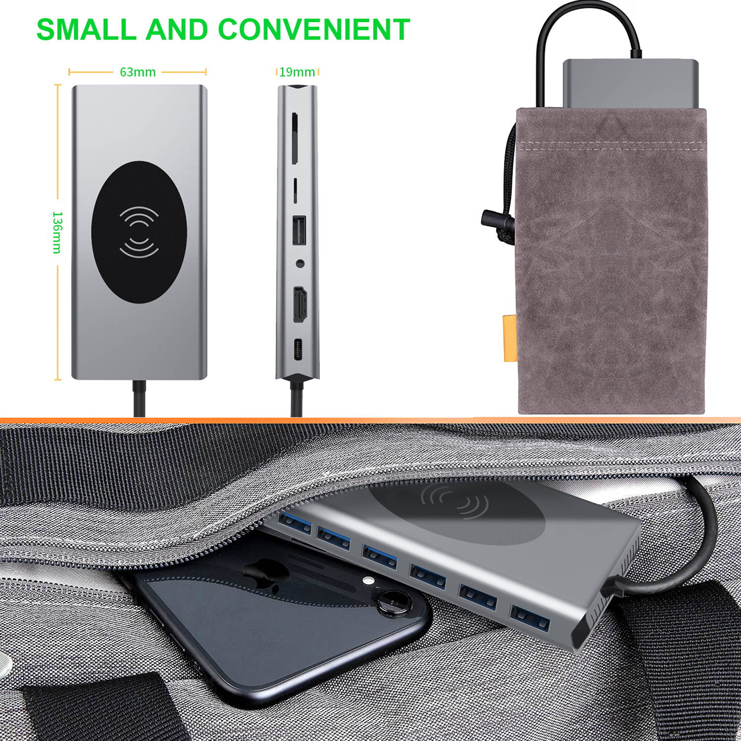 TYPE-C Notebook USB HUB Docking Station 15-in-1 HDMI Network Card Converter Mobile Phone Computer Docking Station with wireless charger