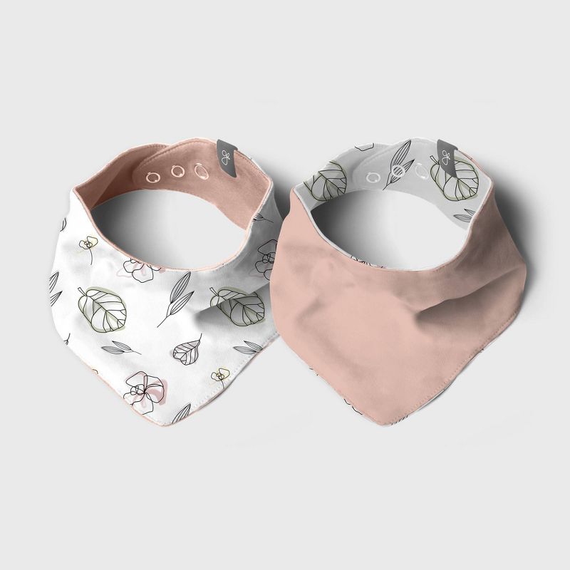 Goumi Baby 2pk Organic Cotton Abstract Floral Reversible Bandana Bib - Pink/White