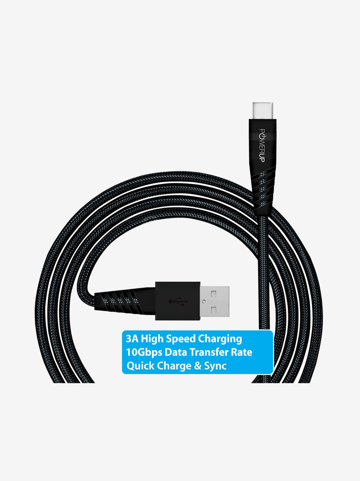 Powerup Nylon Extra Tough Braided, Quick Charging &Tangle USB Micro Cable (Black)