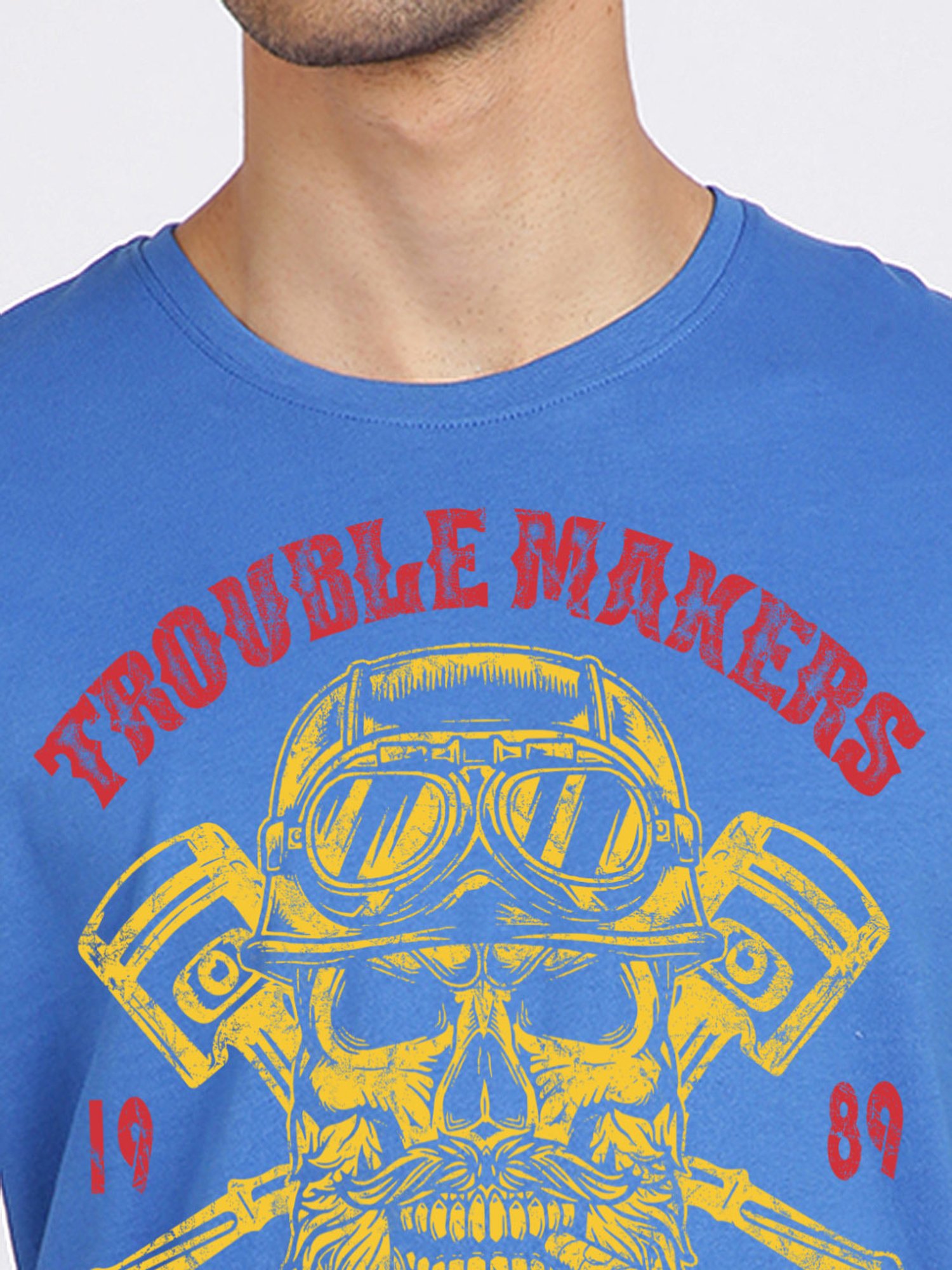 BLACK RADIO Royal Blue Slim Fit Printed Cotton Crew T-Shirt