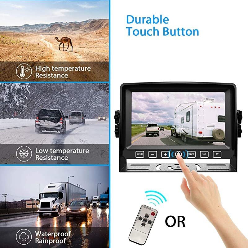 Backup Camera with 7" Touch Button Monitor Built-in Recorder for RV Semi Box Truck Trailer Motorhome, FHD DVR Screen + Waterproof Rear & Side View Backing Up Camera System for Reversing/Driving