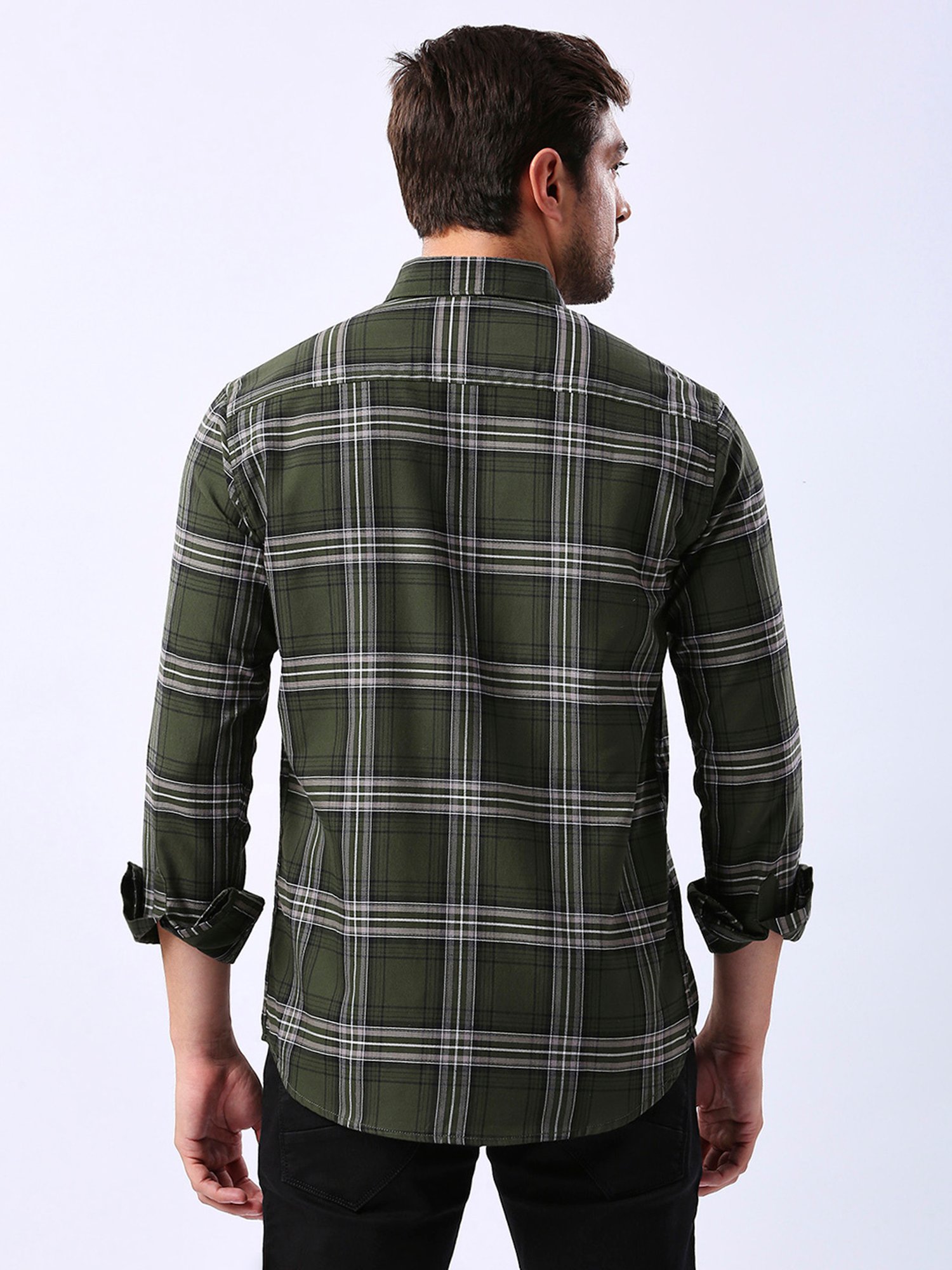 HJ HASASI Green Slim Fit Check Cotton Shirt
