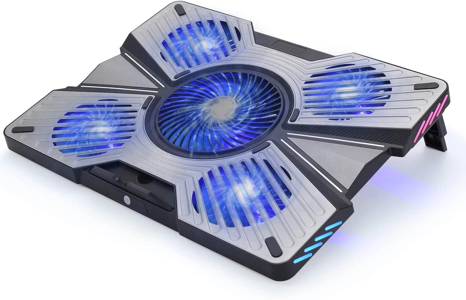 RGB Laptop Cooling Pad, USB Powered Laptop Cooling Stand with Metal Panel, Gaming Laptop Cooler Stand with 5 Silent Fans, Dual USB 2.0 Ports, Suit for 14-17.3 inch Laptop