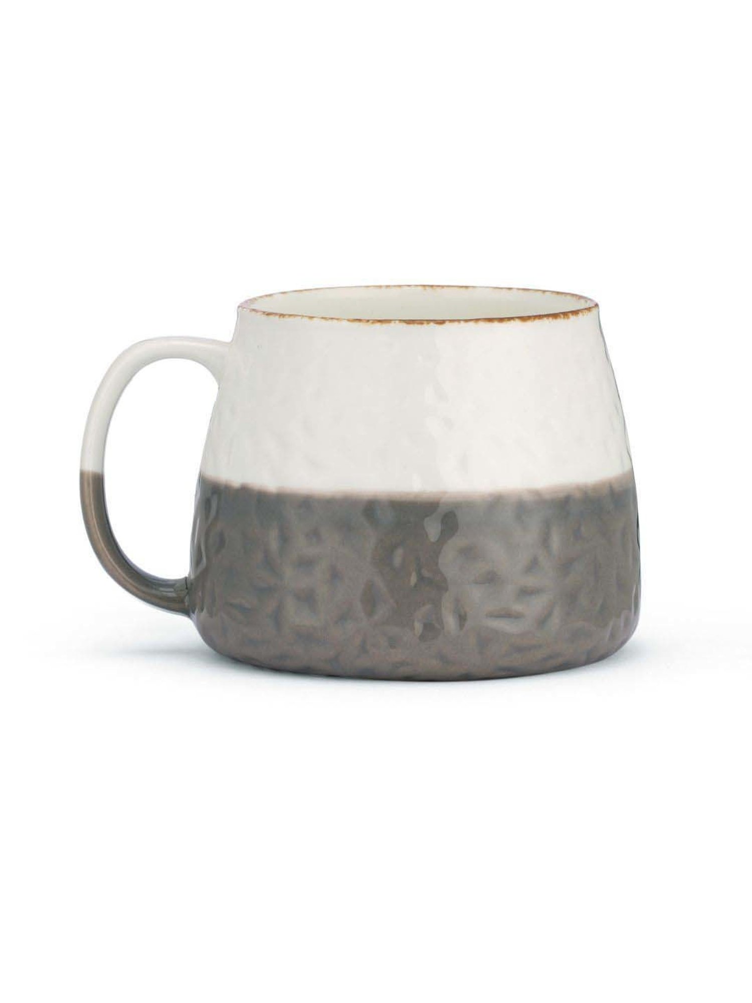 Clay Craft Tetra Off-White & Grey Ceramic Mug (0.35 L) - Set of 2