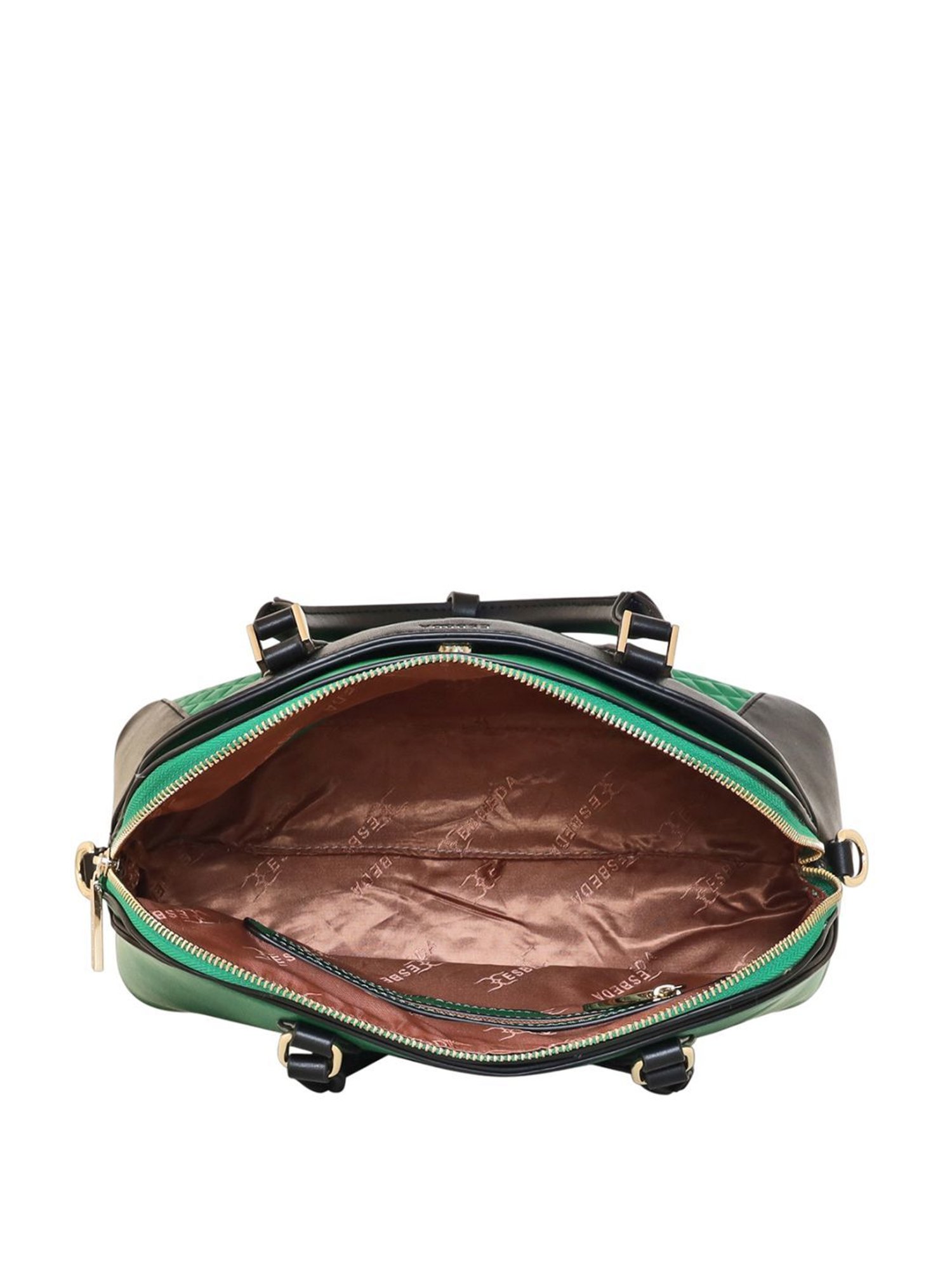 Esbeda Green & Black PU Quilted Handbag
