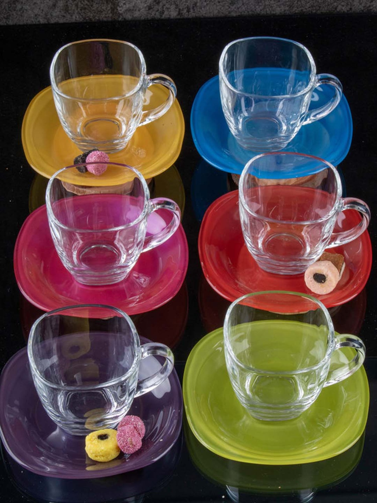 Luminarc Transparent & Yellow Glass Tea Set (6pcs Cup and 6pcs Saucer)