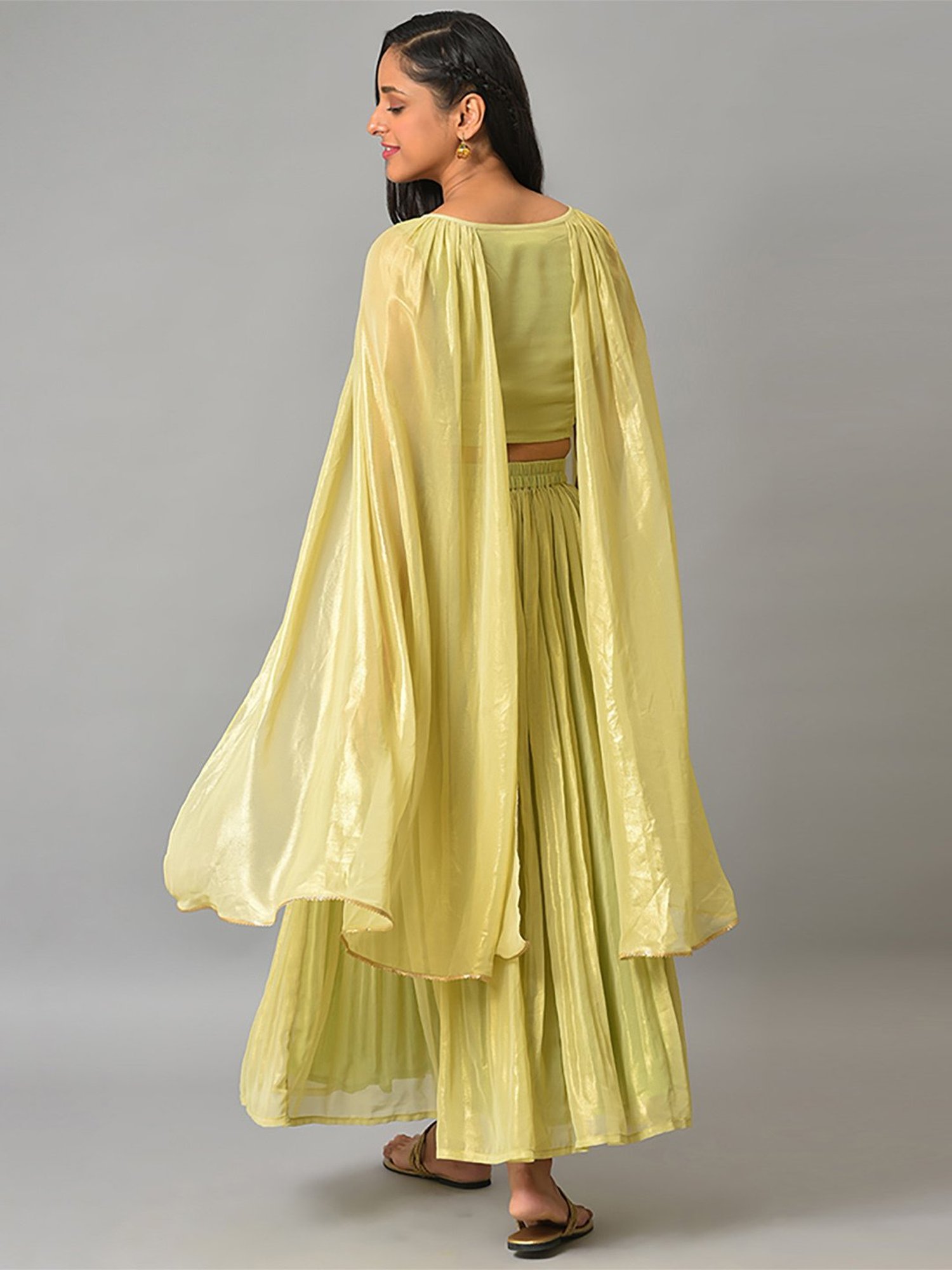 Aurelia Green Embroidered Crop Top Skirt Set