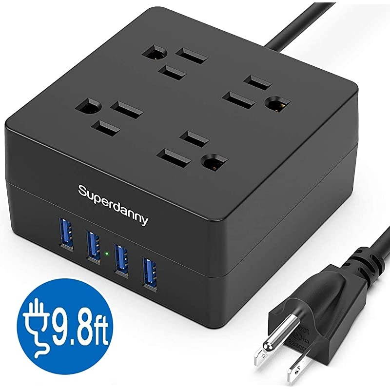 USB Power Strip Surge Protector  Mountable Charging Station with 4 Widely Spaced AC Outlets 4 Smart USB Ports 5ft Desktop Extension Cord for Home Office Hotel Dorm RV Deep Green