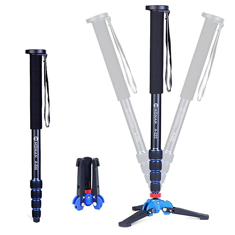 Monopod Tripod with Feet for Camera DSLR Camcorder DV Lightweight Portable Aluminum Alloy Unipod Alpenstock Tripod Base Included 5 Sections up to 65 inch